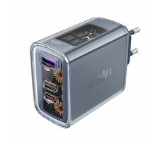 Acefast Exploration series PD65W GaN nabíjačka sivá / 2x USB-C / 1x USB-A / 65W