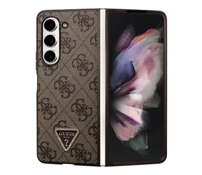 Guess 4G PU Leather Triangle Zadný Kryt pre Samsung Galaxy Z Fold 5 hnedá