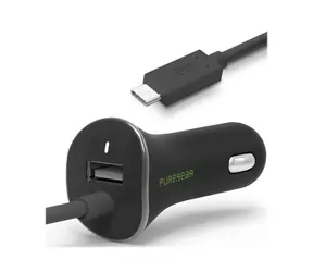 PureGear Nabíjačka do auta s integrovaným USB-C káblom čierna / 1x USB-A / 24W 