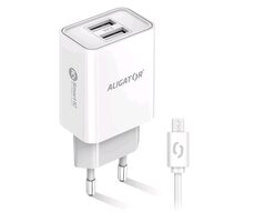 Aligator Múdra sieťová nabíjačka 2.4A biela / 2xUSB / smart IC