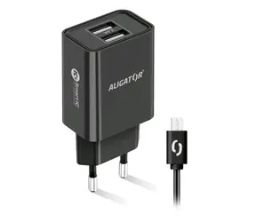 Aligator Múdra sieťová nabíjačka 2.4A microUSB čierna / 2xUSB / SMART IC / microUSB kábel / dopredaj