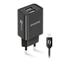 Aligator Chytrá sieťová nabíjačka 2.4A Lightning (CHA0044) čierna / 2xUSB / SMART IC / Lightning kábel / dopredaj