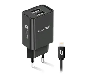 Aligator Chytrá sieťová nabíjačka 2.4A Lightning (CHA0044) čierna / 2xUSB / SMART IC / Lightning kábel / dopredaj