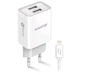 Aligator Múdra sieťová nabíjačka 2.4A Lightning (CHA0045) biela / 2xUSB / SMART IC / Lightning kábel