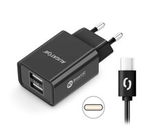 Aligator Chytrá sieťová nabíjačka 2.4A USB-C čierna / 2xUSB / SMART IC / USB-C kábel / dopredaj