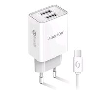Aligator Múdra sieťová nabíjačka 2.4A USB-C biela / 2xUSB / smart IC / USB-C kábel