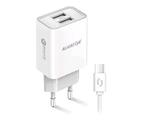 Aligator Múdra sieťová nabíjačka 2.4A USB-C biela / 2xUSB / smart IC / USB-C kábel