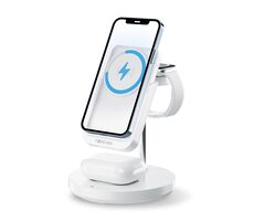 Forever Macs-100 Bezdrôtová nabíjacia stanica s power bankou 5v1 biela / 5000 mAh / 20W