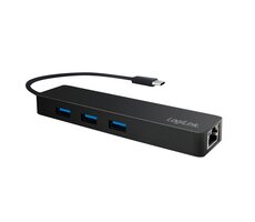 LogiLink UA0313 čierna / USB-C Hub / 3x USB-A / 1x USB-C / RJ45