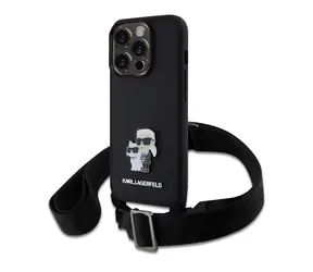 Karl Lagerfeld Saffiano Crossbody Metal Karl and Choupette Zadný Kryt pre Apple iPhone 15 Pro čierna