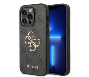Guess PU 4G Metal Logo Zadný Kryt pre Apple iPhone 15 Pro sivá