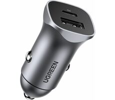 Ugreen Adaptér do auta šedá / 1x USB-C / 1x USB-A / QC / 24W 