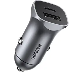 Ugreen Adaptér do auta šedá / 1x USB-C / 1x USB-A / QC / 24W 
