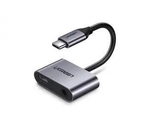 Ugreen Hub USB-C (M) - USB-C (F) &amp; 3.5mm Jack (F) sivá