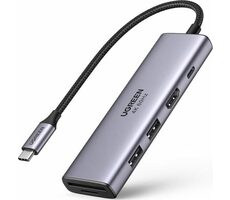 Ugreen 60384 Adapter 5v1 sivá / 1x USB-C 100W / 2x USB-A 3.2 / HDMI 4K / čítačka kariet SD & TF