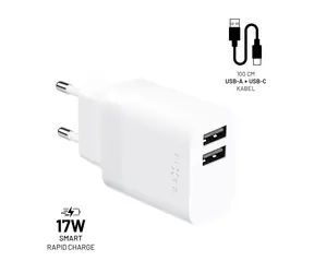 FIXED Set sieťovej nabíjačky s 2xUSB výstupom a USB/USB-C kábla biela / 17W SMART Rapid Charge