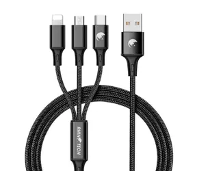 RhinoTech Kábel 3v1 USB-A (M) - MicroUSB (M) &amp; USB-C (M) &amp; Lightning (M) 1.2m čierna