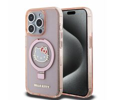 Hello Kitty IML Ringstand Glitter Kitty Head Logo MagSafe Zadný Kryt pre Apple iPhone 15 Pro Max ružová