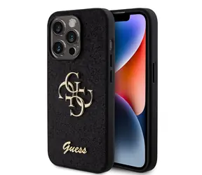 Guess PU FIXED Glitter 4G Metal Logo Zadný Kryt pre Apple iPhone 15 Pro čierna