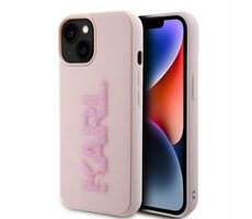 Karl Lagerfeld 3D Rubber Glitter Logo Karl Zadný Kryt pre Apple iPhone 15 ružová