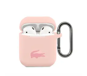 Lacoste Liquid Silicone Glossy Printing Logo Puzdro pre Airpods 1 &amp; 2 ružová