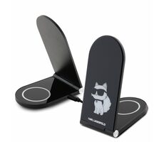 Karl Lagerfeld Aluminium Stolová Bezdrôtová Magnetická Nabíjačka 2v1 Choupette NFT čierna / 15 W 