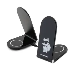 Karl Lagerfeld Aluminium Stolová Bezdrôtová Magnetická Nabíjačka 2v1 Choupette NFT čierna / 15 W 