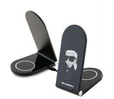 Karl Lagerfeld Aluminium Stolová Bezdrôtová Magnetická Nabíjačka 2v1 Ikonic NFT čierna / 15 W 
