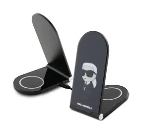 Karl Lagerfeld Aluminium Stolová Bezdrôtová Magnetická Nabíjačka 2v1 Ikonic NFT čierna / 15 W 