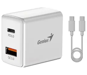 Genius PD-20ACP biela / Nabájací adaptér + kábel USB-C (M) - USB-C (M) 1m / 20W / USB-A / USB-C 