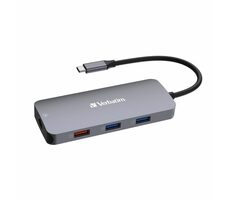 Verbatim Multiport Hub CMH-09 USB-C sivá / Dokovacia stanica / 3x USB-A / 2x USB-C / RJ45 / HDMI / SD