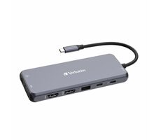 Verbatim Multiport Hub CMH-14 USB-C sivá / Dokovacia stanica / 5x USB-A / 2x USB-C / RJ45 / 2x HDMI / DP / VGA / 3.5mm