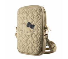 Hello Kitty PU Leather Quilted Pattern Kitty Head Logo Phone Bag zlatá