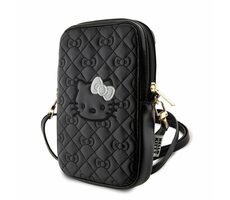 Hello Kitty PU Leather Quilted Pattern Kitty Head Logo Phone Bag čierna