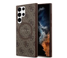 Guess PU Leather 4G Colored Ring MagSafe Zadný Kryt pre Samsung Galaxy S24 Ultra hnedá
