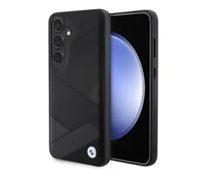 BMW Signature Leather Kovové Logo Zadný Kryt pre Samsung Galaxy S24 čierna 