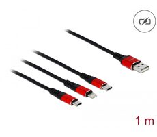 DeLock Napájací kábel USB 2.0 A (M) - USB Micro-B (M) &amp; USB-C (M) &amp; Lightning (M) 1m červená