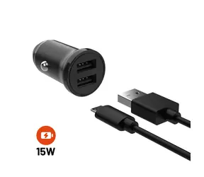 FIXED Autonabíjačka s odnímateľným microUSB káblom 15W čierna / kábel 1m / 2x USB výstup / SMART Rapid Charge 