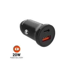 FIXED Autonabíjačka s USB-C a USB výstupom a podporou PD 20W čierna