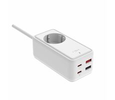 FIXED Charging Strip PD 65W 3M biela / Sieťový predlžovací adaptér / 2x USB-C a 2x USB GaN III  
