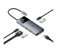 Baseus METAL GLEAM 2 SERIES 6V1 Dokovacia stanica šedá / USB 3.0 / USB-C PD / HDMI / LAN