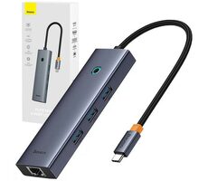 Baseus ULTRA JOY USB 6V1 Dokovacia stanica šedá / 3x USB 3.0 / USB-C PD / HDMI / LAN