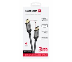 Swissten Kábel HDMI 2.0 (M) - HDMI 2.0 (M) 3M čierna / 18 Gbps / 4K / 60Hz / pozlátené kontakty