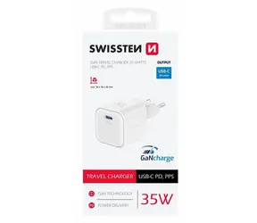 Swissten Sieťový adaptér GaN USB-C 35W biela / PD