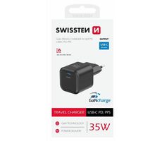 Swissten Sieťový adaptér GaN USB-C 35W čierna / PD