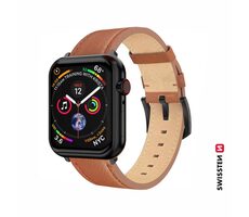 Swissten Kožený remienok pre Apple Watch 42/44/45/49mm hnedá / čierna spona a čierne pútko