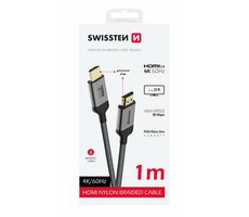 Swissten HDMI 2.0 kábel 1m čierna / 4K / 18 Gbps / pozlátené konektory