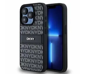 DKNY PU Leather Repeat Pattern Tonal Stripe Zadný Kryt pre Apple iPhone 15 Pro Max čierna