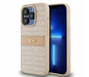 DKNY PU Leather Repeat Pattern Tonal Stripe Zadný Kryt pre Apple iPhone 15 Pro Max ružová