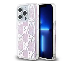 DKNY Liquid Glitter Checkered Pattern Zadný Kryt pre Apple iPhone 15 Pro Pre ružová